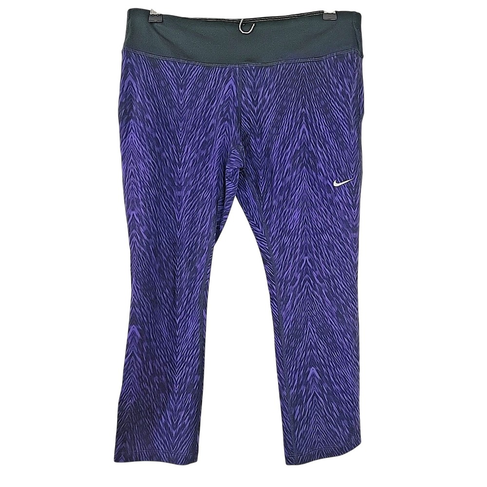 Nike Dri-Fit Capri‎ Leggings Women's Purple Print Wide Waistband Pocket